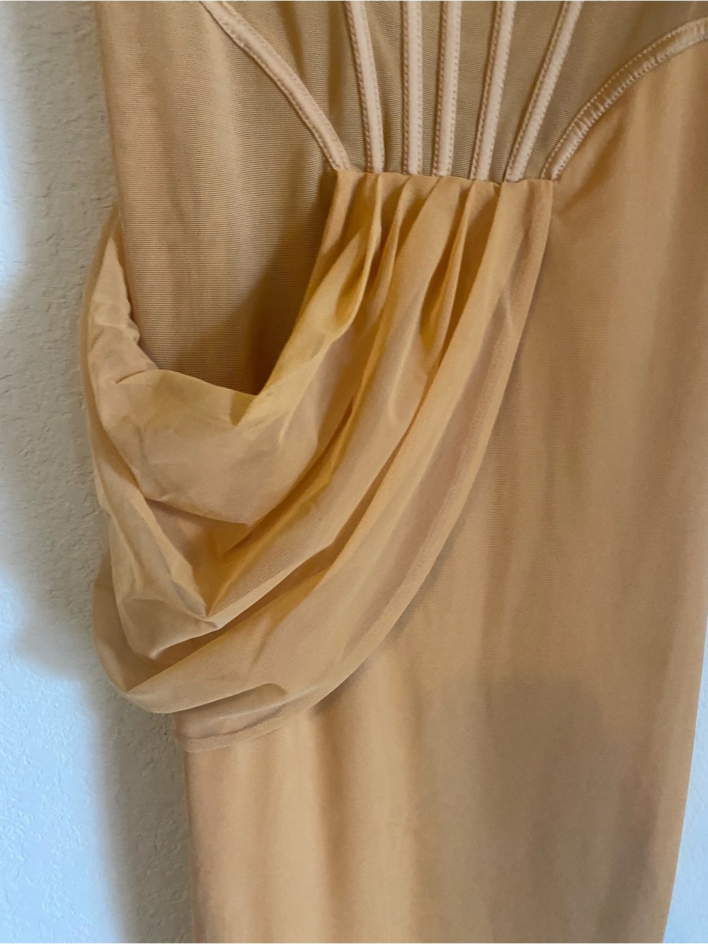 Oh Polly Glam Gold Draped Corset Midaxi Formal Dress Asymmetric Wrap Slit 4 - Picture 7 of 16